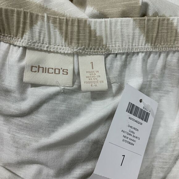 Chicos Chevron Maxi Skirt Womens Size 1 Beige Colby Stretch Waist Pull On - Picture 9 of 12